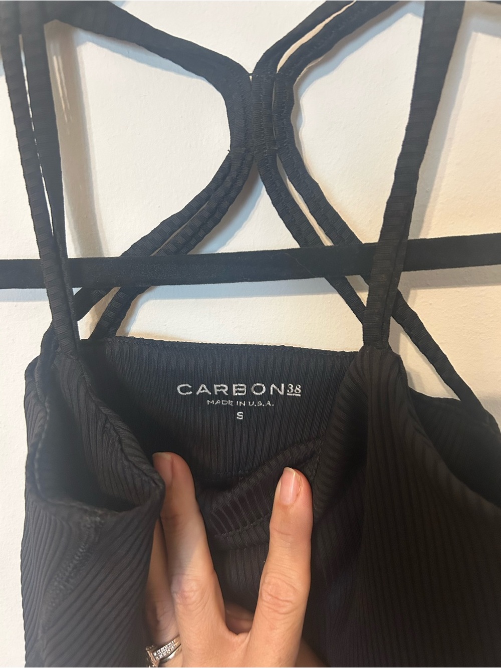 Carbon38 Black Ribbed Strappy Tank Top